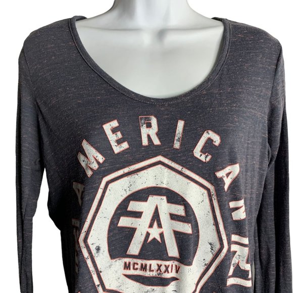 American Fighter Double Sided Shirt S Grey Cut Out Sleeve Side Slits Hi Low Hem - Picture 2 of 5